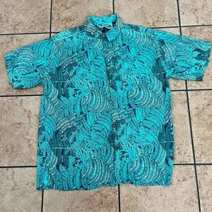Rainbow Turquoise Blue Floral Short-Sleeve Button-Down Shirt